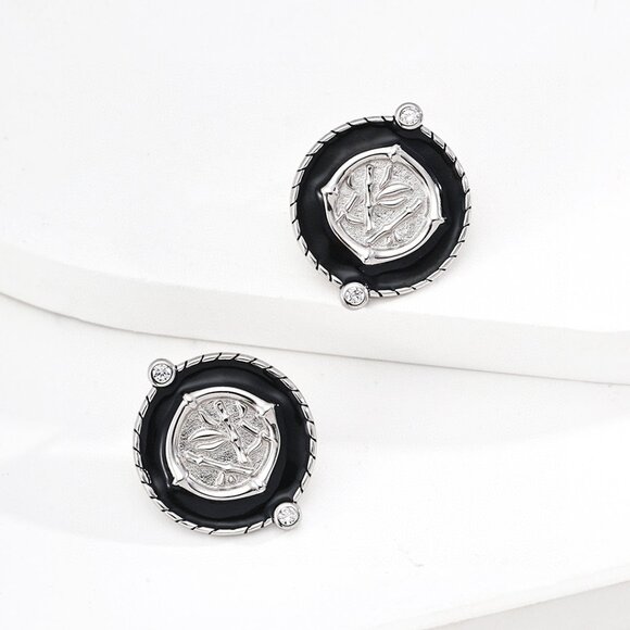 Chic S925 Sterling Silver Enamel Medallion Stud Earrings - Picture 8 of 10
